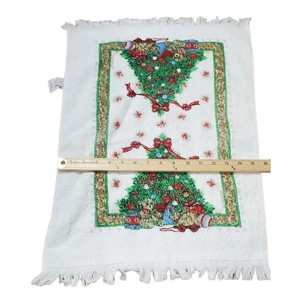 Cannon Kitchen Dish Tea Towl Christmas Tree Cream Fringe Holiday Winter Vintage
